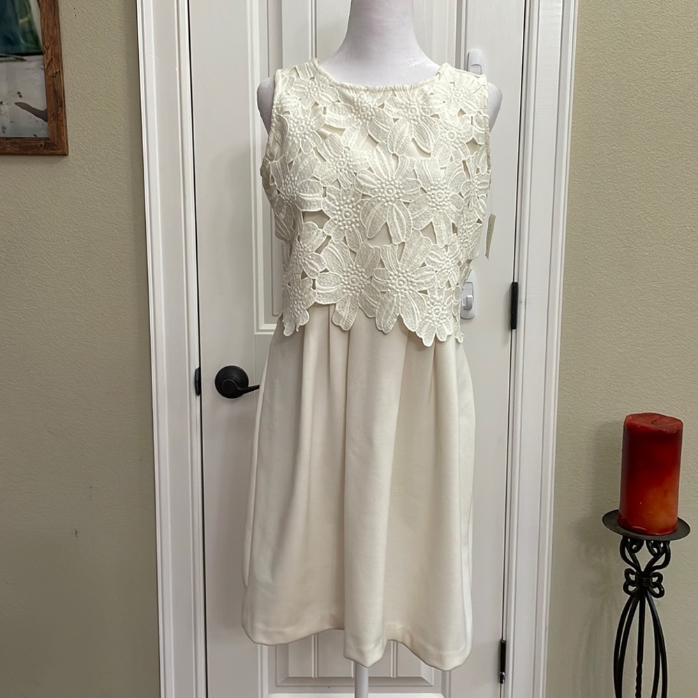 Maison Jules cream flower overlay dress. M - Picture 1 of 9